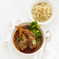 Lamb shanks with Pomegranate, Dukkah and Rice